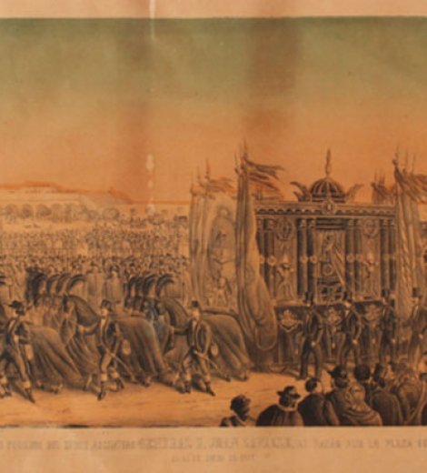 Cortejo fúnebre del héroe argentino Gral. D. Juan Lavalle, al pasar por la plaza del Retiro